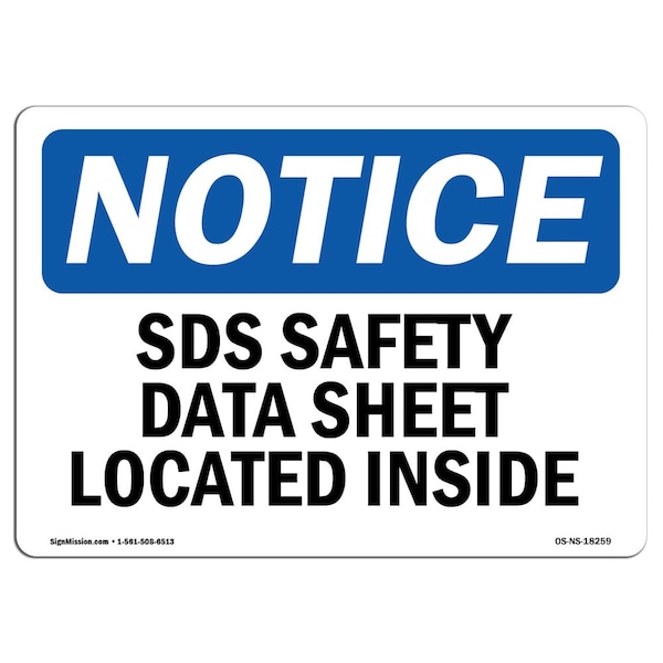 OSHA Sign, SDS Data Sheet Located Inside, 5in X 3.5in Decal, 10PK, 5" W, 3.5" H, Landscape, PK10